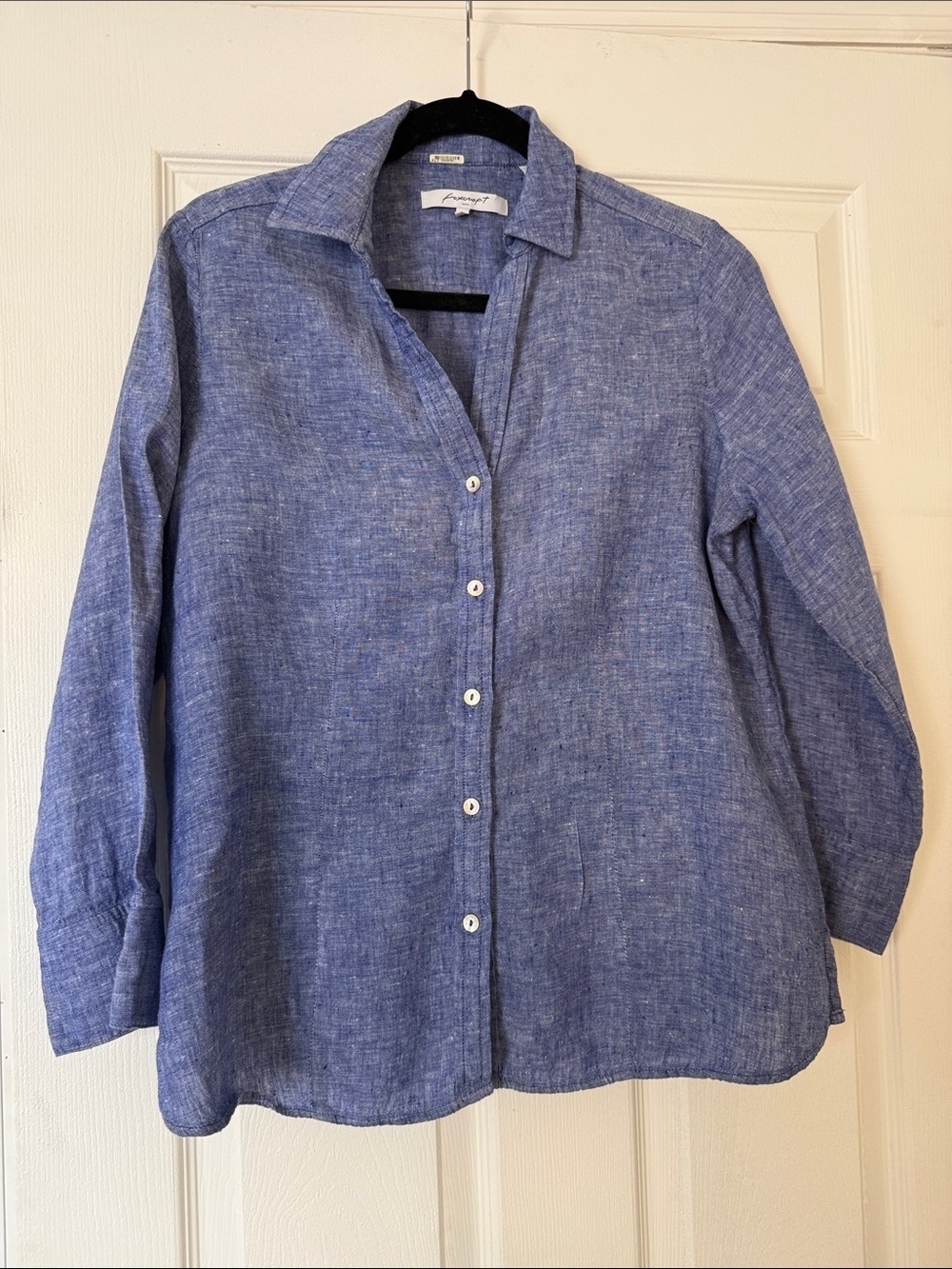 Foxcroft Blue Linen Button-Up Shirt